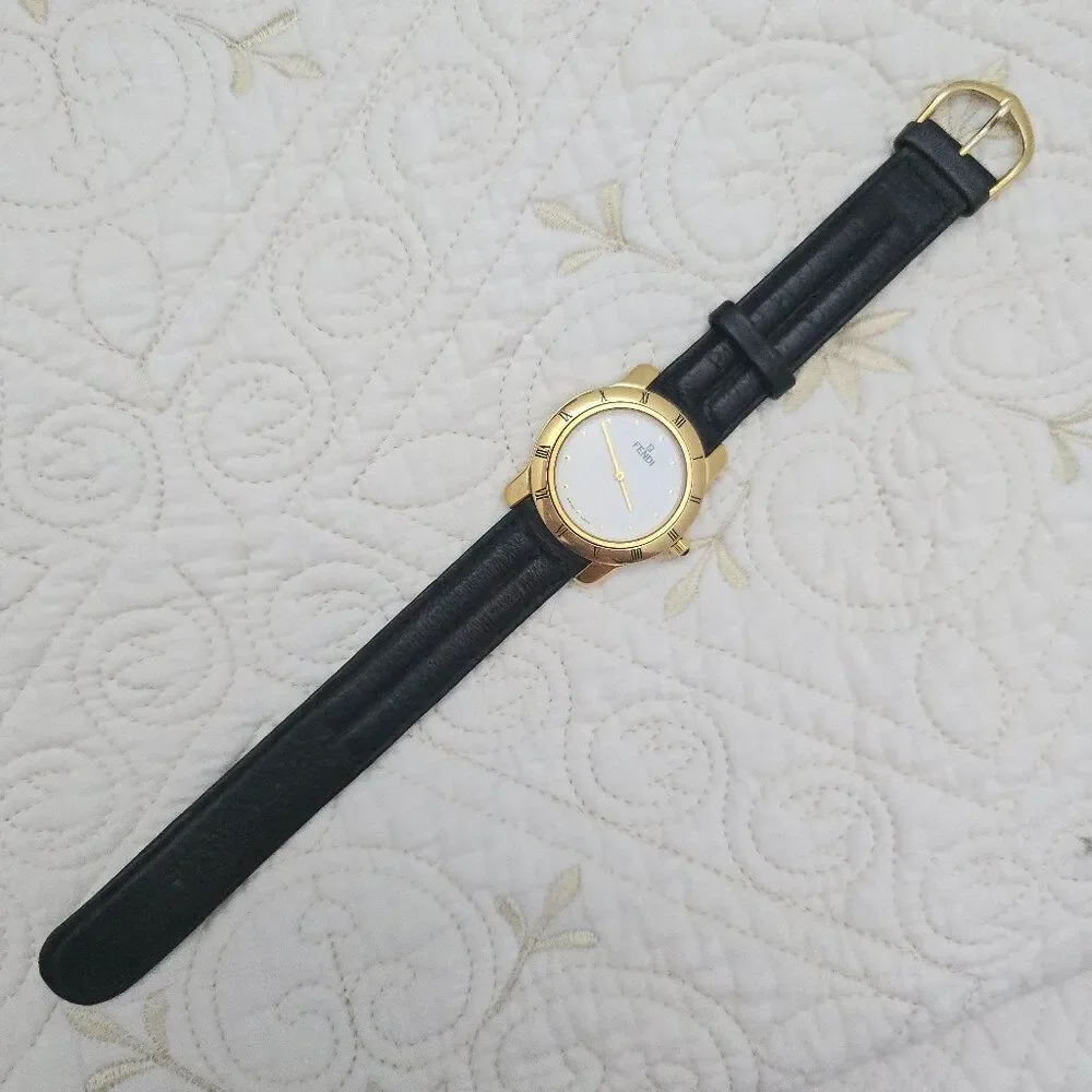Vintage Fendi Orologi Watch 650 J Gold Plated White Dial Luxury Designer Swiss